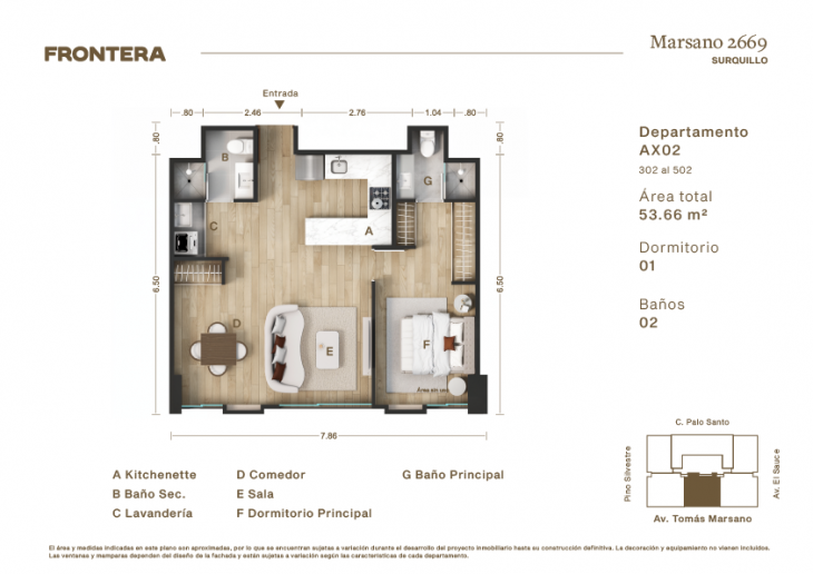Plano del modelo AX02 del proyecto Marsano 2669 en Surquillo