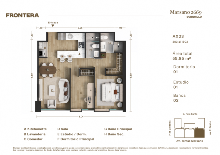Plano del modelo AX03 del proyecto Marsano 2669 en Surquillo