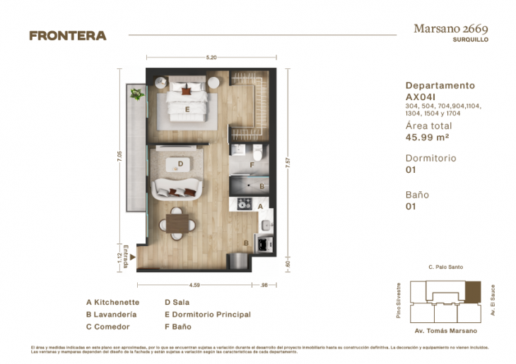 Plano del modelo AX04-I del proyecto Marsano 2669 en Surquillo