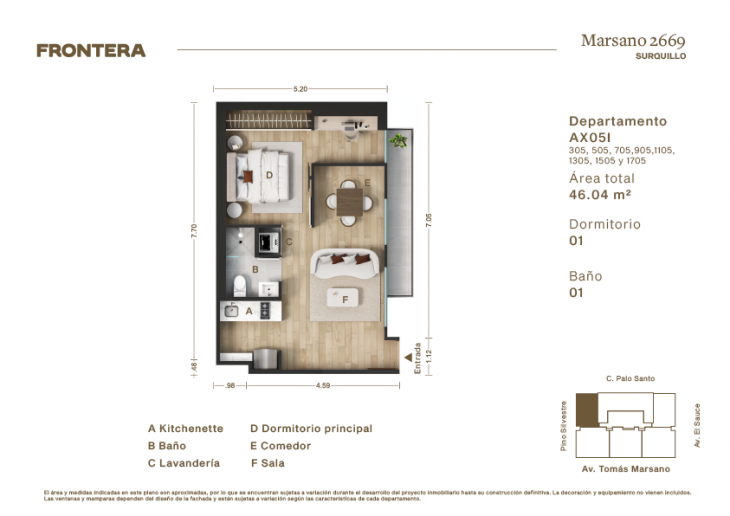 Plano del modelo AX05-I del proyecto Marsano 2669 en Surquillo