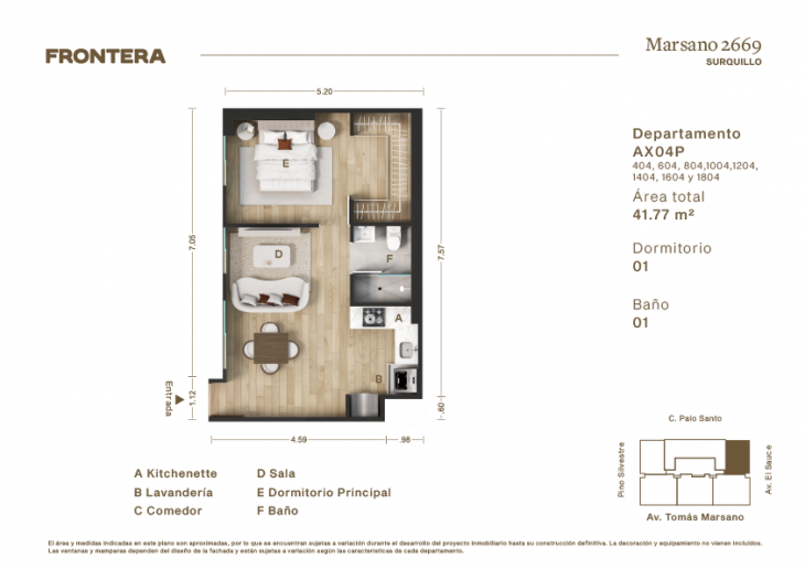 Plano del modelo AX04-P del proyecto Marsano 2669 en Surquillo