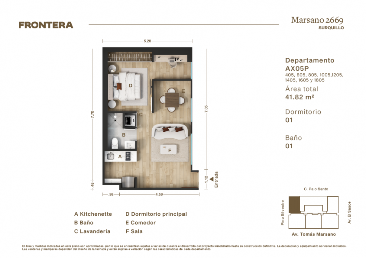 Plano del modelo AX05-P del proyecto Marsano 2669 en Surquillo
