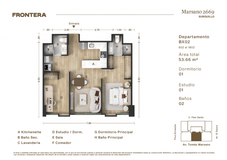 Plano del modelo BX02 del proyecto Marsano 2669 en Surquillo