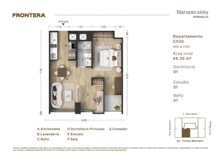 Plano del modelo CX02 del proyecto Marsano 2669 en Surquillo