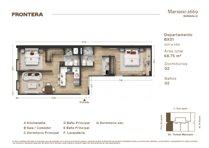 Plano del modelo BX01 del proyecto Marsano 2669 en Surquillo