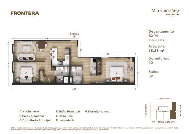 Plano del modelo BX04 del proyecto Marsano 2669 en Surquillo