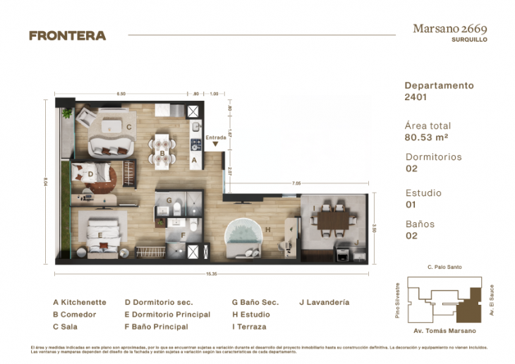 Plano del modelo 2401 del proyecto Marsano 2669 en Surquillo