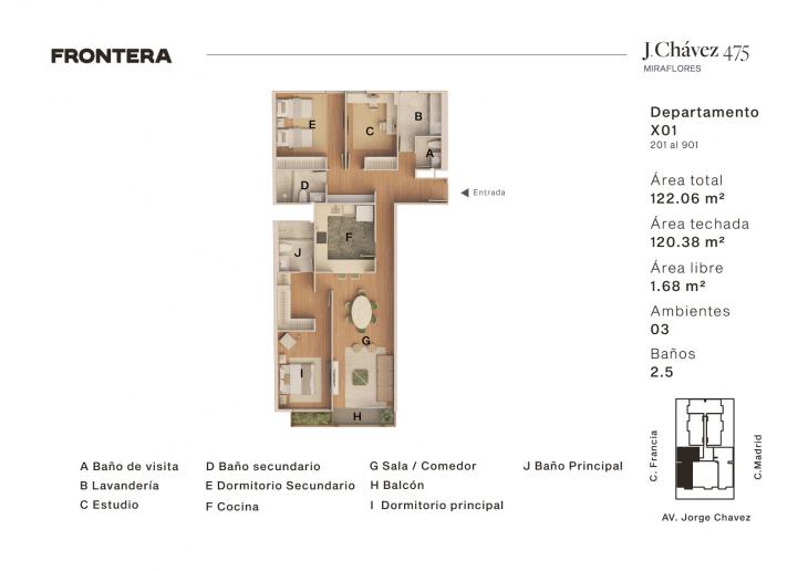 Plano del modelo X01 del proyecto J. Chávez 475 en Miraflores