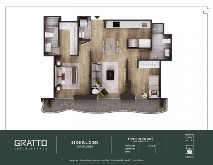 Plano del modelo X02-C del proyecto 28 de Julio 360 en Miraflores