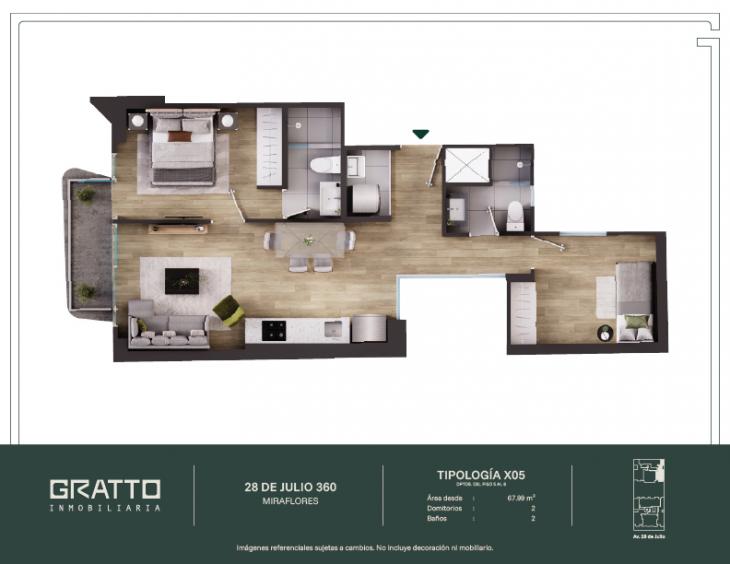 Plano del modelo X05-A del proyecto 28 de Julio 360 en Miraflores