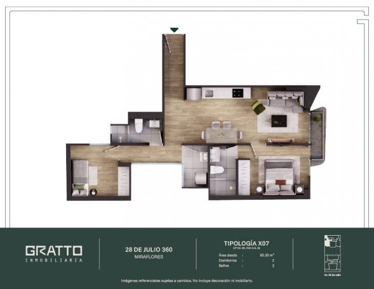 Plano del modelo X07-A del proyecto 28 de Julio 360 en Miraflores