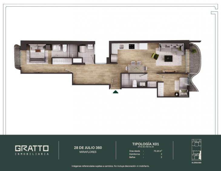 Plano del modelo X01-B del proyecto 28 de Julio 360 en Miraflores
