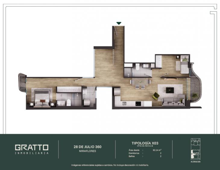 Plano del modelo X03-B del proyecto 28 de Julio 360 en Miraflores