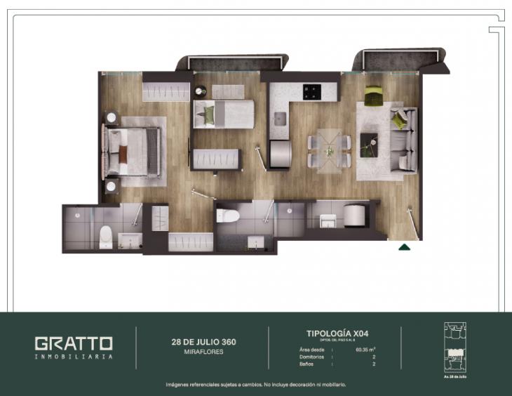 Plano del modelo X04-C del proyecto 28 de Julio 360 en Miraflores