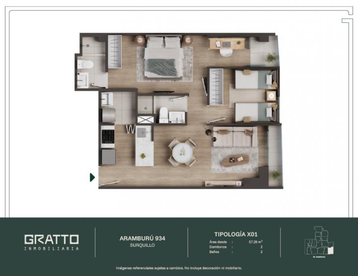 Plano del modelo X01-9 del proyecto Aramburú 934 en Surquillo