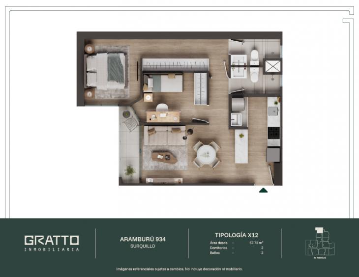 Plano del modelo X12-16 A 20 del proyecto Aramburú 934 en Surquillo