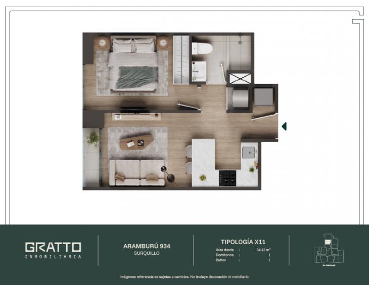 Plano del modelo X11 del proyecto Aramburú 934 en Surquillo