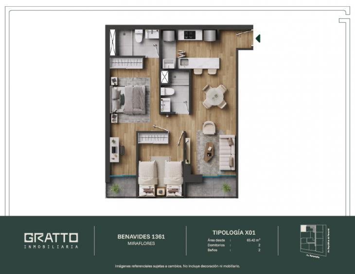 Plano del modelo X01 del proyecto Benavides 1361 en Miraflores
