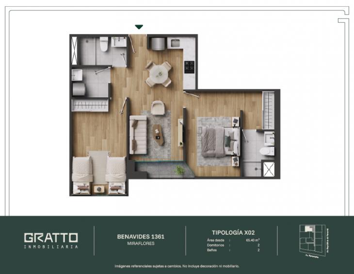 Plano del modelo X02 del proyecto Benavides 1361 en Miraflores