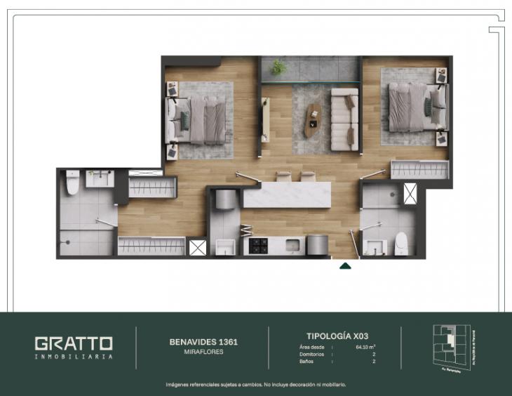 Plano del modelo X03 del proyecto Benavides 1361 en Miraflores