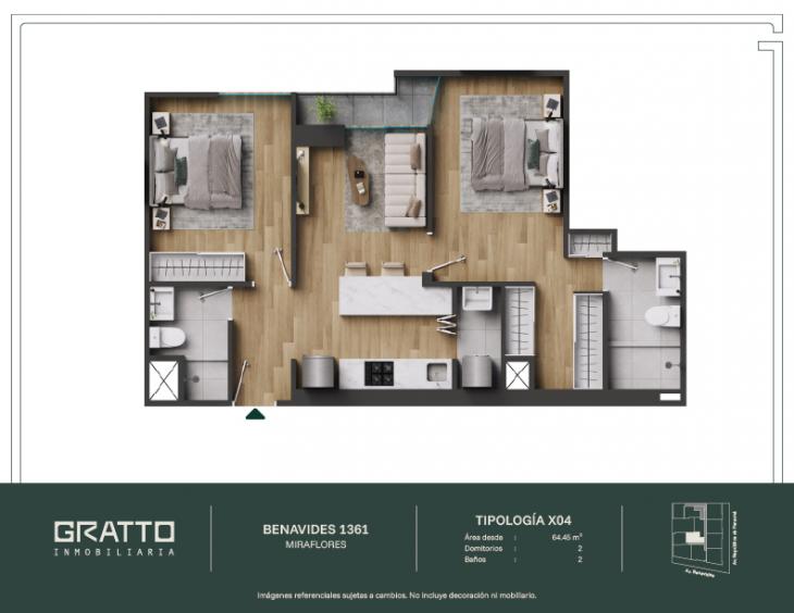 Plano del modelo X04 del proyecto Benavides 1361 en Miraflores