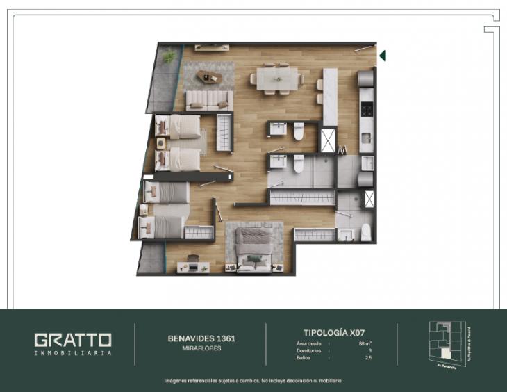 Plano del modelo X07 del proyecto Benavides 1361 en Miraflores