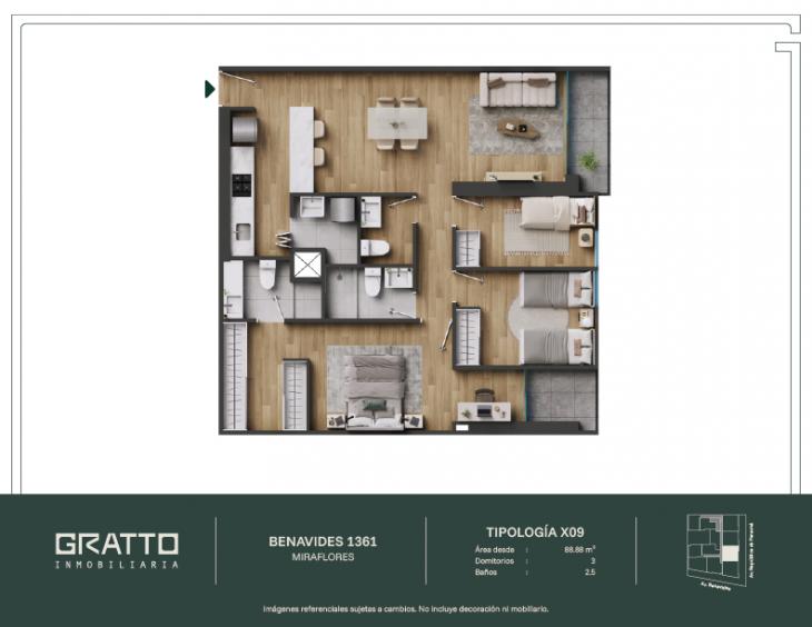 Plano del modelo X09 del proyecto Benavides 1361 en Miraflores