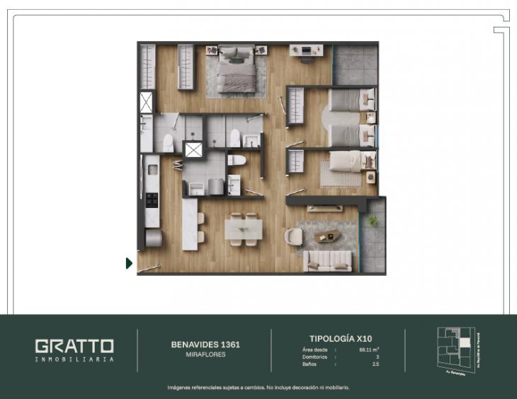 Plano del modelo X10 del proyecto Benavides 1361 en Miraflores
