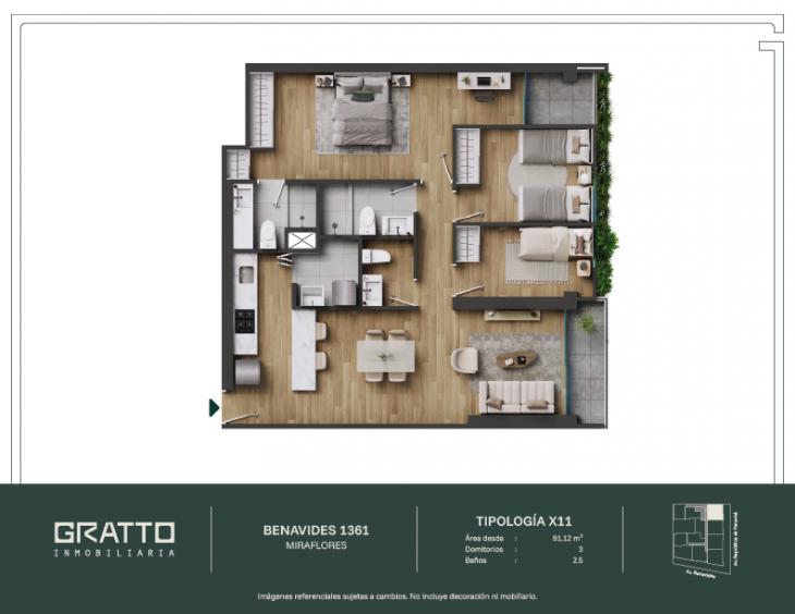 Plano del modelo X11 del proyecto Benavides 1361 en Miraflores