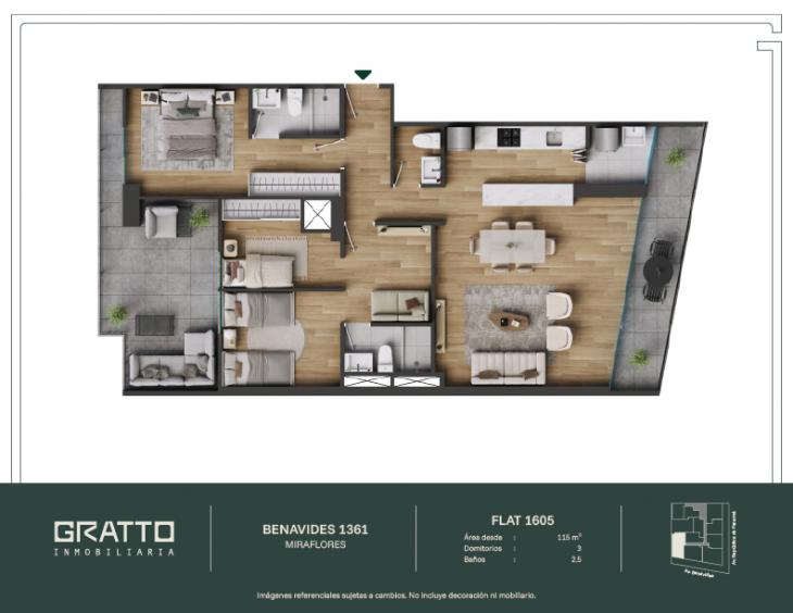 Plano del modelo X1605 del proyecto Benavides 1361 en Miraflores