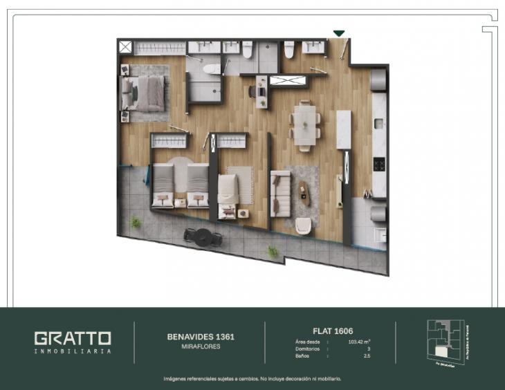 Plano del modelo X1606 del proyecto Benavides 1361 en Miraflores