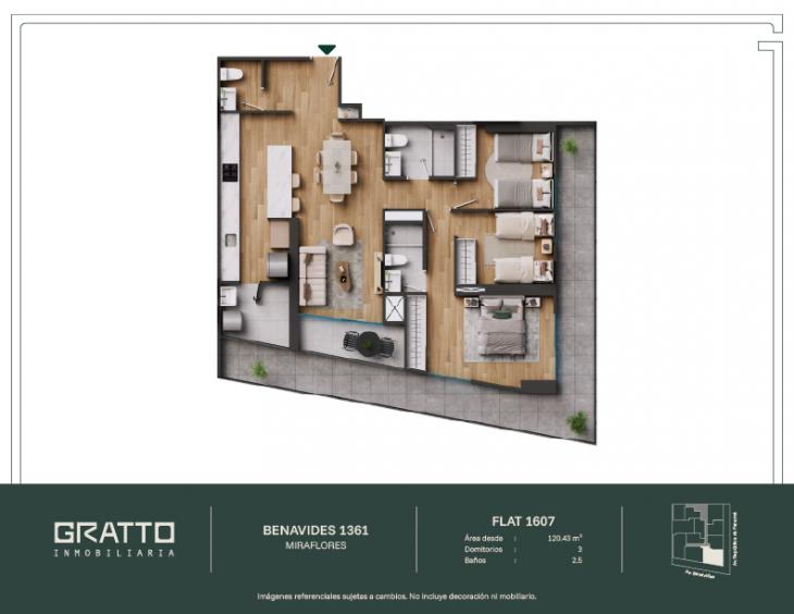 Plano del modelo X1607 del proyecto Benavides 1361 en Miraflores