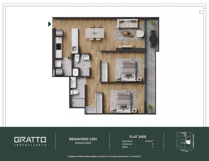 Plano del modelo X1608 del proyecto Benavides 1361 en Miraflores