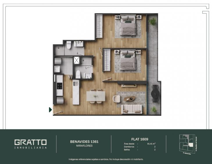Plano del modelo X1609 del proyecto Benavides 1361 en Miraflores