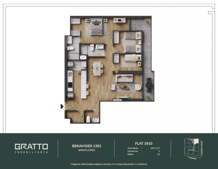 Plano del modelo X1610 del proyecto Benavides 1361 en Miraflores