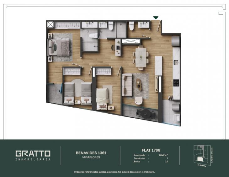Plano del modelo X1706 del proyecto Benavides 1361 en Miraflores
