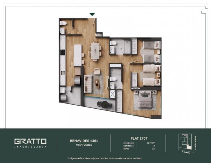 Plano del modelo X1707 del proyecto Benavides 1361 en Miraflores