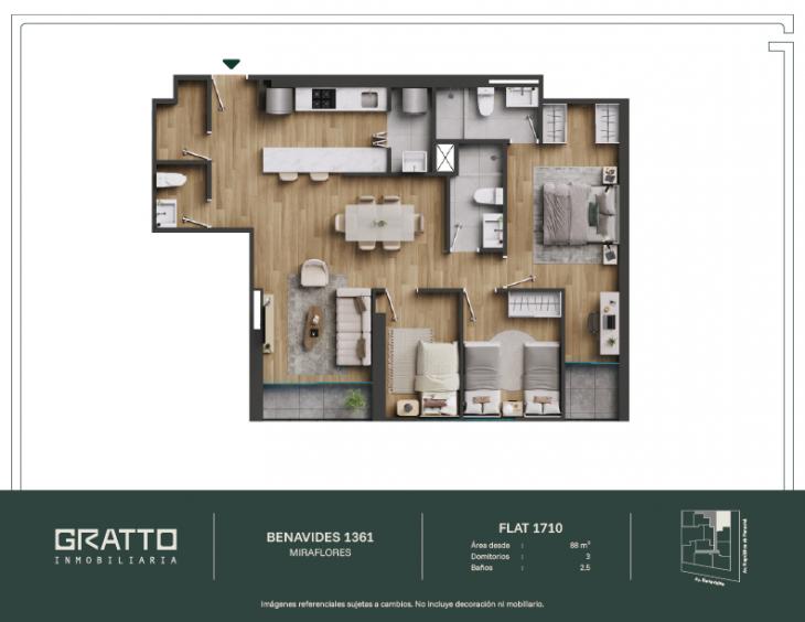 Plano del modelo X1710 del proyecto Benavides 1361 en Miraflores