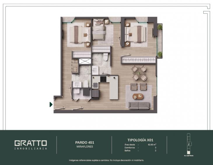 Plano del modelo X01-A del proyecto Pardo 451 en Miraflores