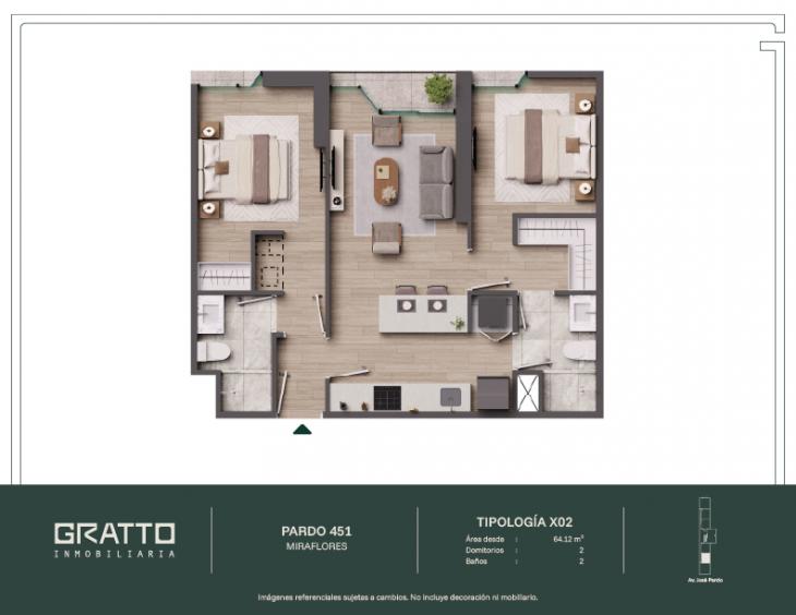 Plano del modelo X02-A del proyecto Pardo 451 en Miraflores
