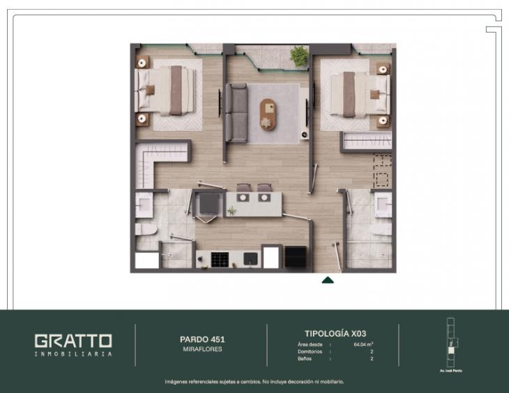 Plano del modelo X03-A del proyecto Pardo 451 en Miraflores