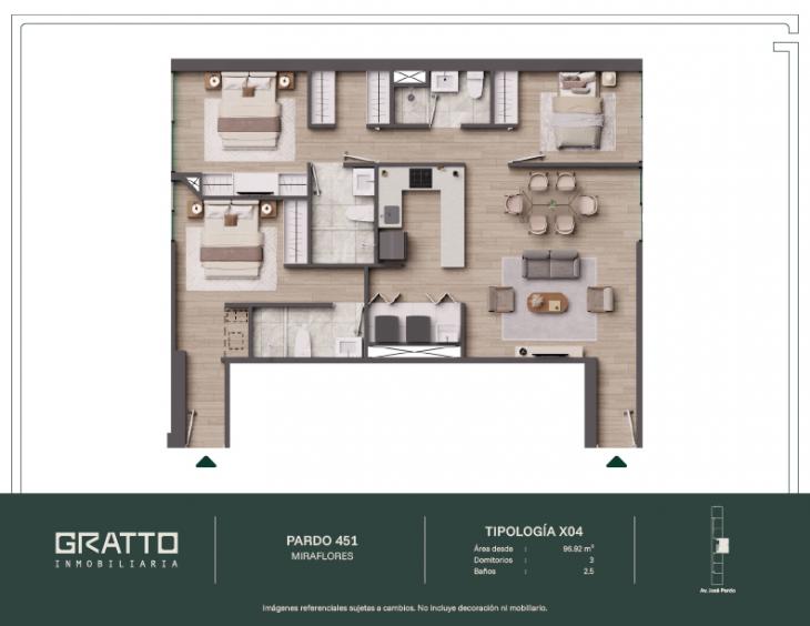 Plano del modelo X04-A del proyecto Pardo 451 en Miraflores