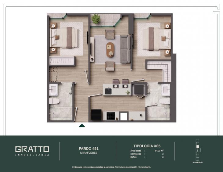 Plano del modelo X05-A del proyecto Pardo 451 en Miraflores