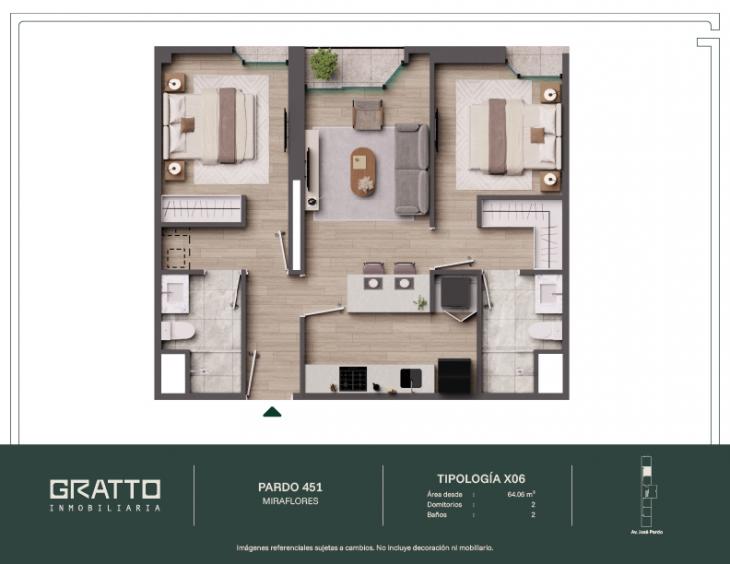 Plano del modelo X06-A del proyecto Pardo 451 en Miraflores