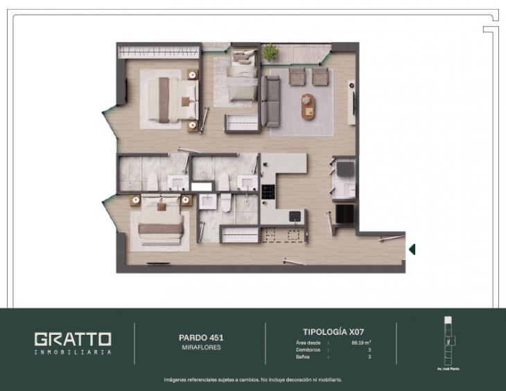 Plano del modelo X07-A del proyecto Pardo 451 en Miraflores