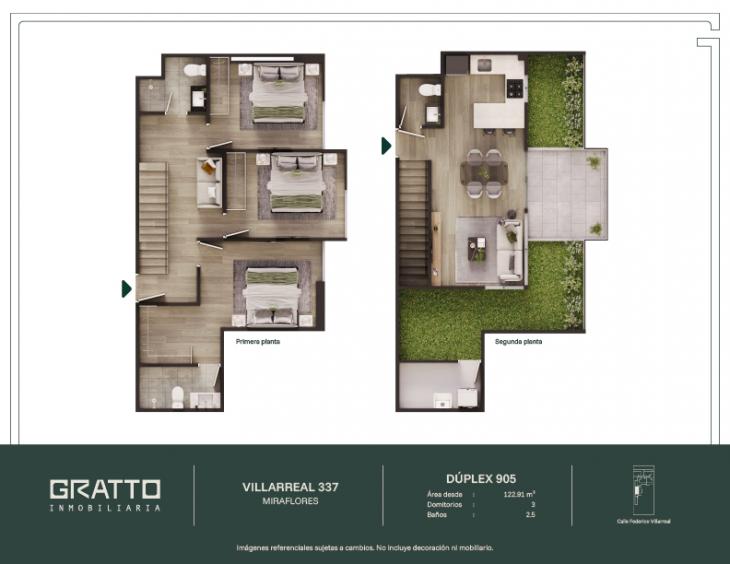 Plano del modelo DUPLEX 905 del proyecto Villarreal 337 en Miraflores