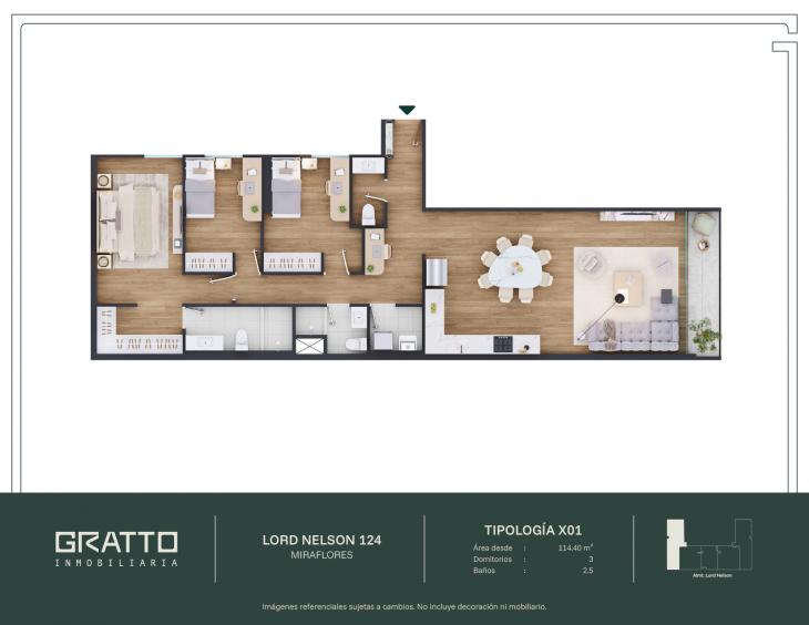 Plano del modelo X01 del proyecto Lord Nelson 124 en Miraflores