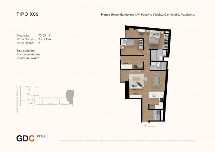 Plano del modelo X09 del proyecto Único Magdalena en Magdalena Del Mar