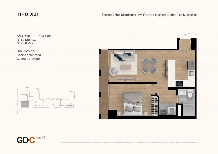Plano del modelo X01 del proyecto Único Magdalena en Magdalena Del Mar