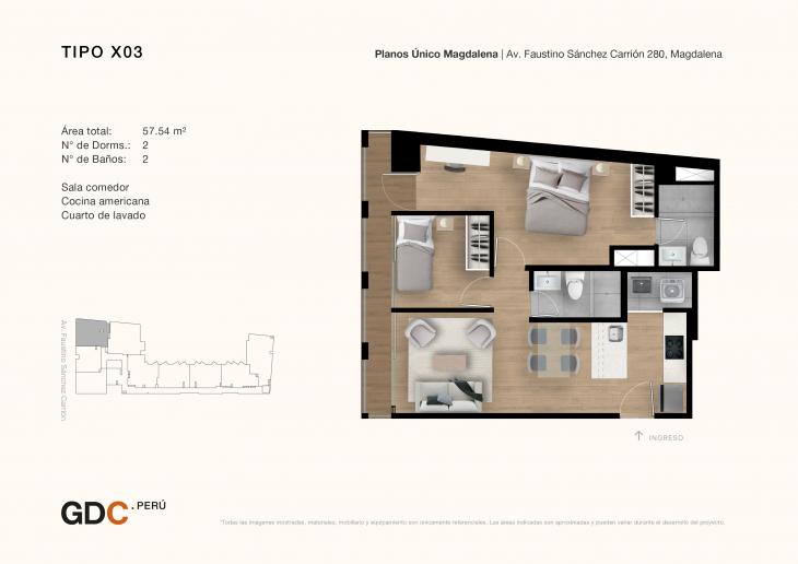 Plano del modelo X03 del proyecto Único Magdalena en Magdalena Del Mar